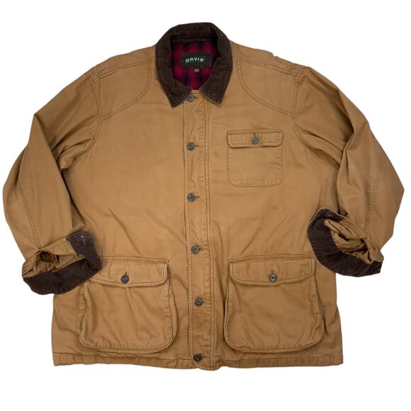 Orvis Mens Canvas Barn Coat Chore Jacket 2XL XXL Tan Flannel Lining Gorpcore - Picture 1 of 12